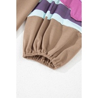 Light French Beige Flower Striped Patchwork Puff Sleeve Loose Sweatshirt - 1X thumbnail