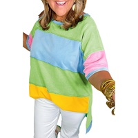 Light Blue Color Block Exposed Seam Patchwork Plus Size T Shirt - 4X thumbnail