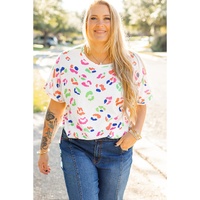 White Multicolor Leopard Print Textured Plus Size T Shirt - 4X thumbnail