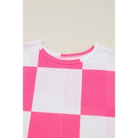 White Textured Checkerboard Round Neck Plus Size T Shirt - 3X thumbnail