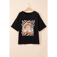 Black Checkerd DESERT DREAMS Printed Ripped Plus Size Tee - 1X thumbnail