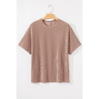 Smoke Gray Ribbed Striped Crew Neck Plus Size Knit T Shirt - 4X thumbnail
