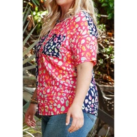 Plus Size Leopard Colorblock Short Sleeve Top - 1X thumbnail