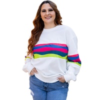 White Plus Size Colorful Striped Drop Shoulder Loose Sweatshirt - 3X thumbnail