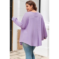 Orchid Petal Plus Size Waffle Knit Exposed Seam Flowy Top - 1X thumbnail