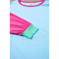 Dark Blue Colorblock Patchwork Long Sleeve Plus Size Top - 1X thumbnail