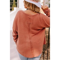 Gold Flame Plus Size Exposed Seam V Neck Long Sleeve Top - 1X thumbnail