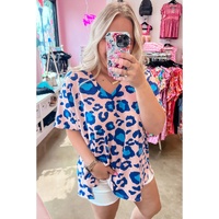 Pink Leopard Print V Neck Plus Size Tee - 1X thumbnail