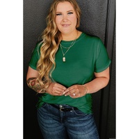 Dark Green Round Neck Rolled Sleeve Plus Size T-shirt - 1X thumbnail