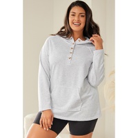 Gray Plus Size Kangaroo Pocket Henley Button Hoodie - 1X thumbnail