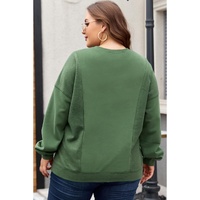 Blackish Green Loose Patchwork Crewneck Plus Size Sweatshirt - 1X thumbnail