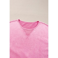 Pink Plus Size Mineral Wash Drop Shoulder Round Neck Sweatshirt - 2X thumbnail