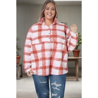 Pink Plus Size Tunic Plaid Sherpa Henley Sweatshirt - 2X thumbnail