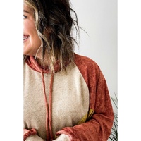 Orange Plus Size Colorblock Raglan Hoodie with Pockets - 2X thumbnail