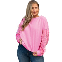 Pink Plus Size Sequin Sleeve Drop Shoulder Sweatshirt - 1X thumbnail
