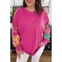 Rose Red Plus Size Printed Patchwork Sleeve Split Sweatshirt - 2X thumbnail