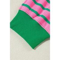 Pink Stripe Waffle Knit Crew Neck Plus Size Sweatshirt - 1X thumbnail