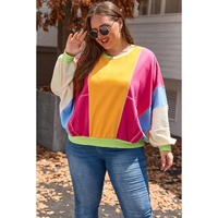 Rose Red Plus Size Colorblock Patchwork Exposed Seam Sweatshirt - 1X thumbnail