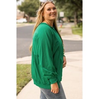 Bright Green Exposed Seam Notched Neck Drop Shoulder Plus Sweatshirt - 1X thumbnail