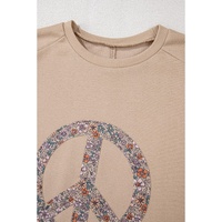 Pale Khaki Floral Peace Sign Graphic Washed Terry Plus Size Sweatshirt - 3X thumbnail