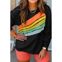Black Rainbow Raglan Sleeve Crew Neck Plus Size Sweatshirt - 1X thumbnail