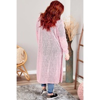 Azura Exchange Pink Sheer Knitted Long Side Slit Plus Size Cardigan - 1X thumbnail