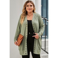 Green Plus Size Snap Buttons Front Knit Cardigan - 1X thumbnail