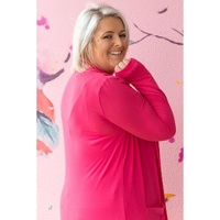 Strawberry Pink Plus Size Side Split Pockets Duster Cardigan - 1X thumbnail