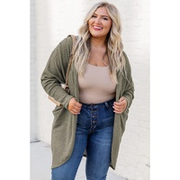 Seagrass Waffle Knit Drop Shoulder Open Front Pocketed Plus Size Cardigan - 2X thumbnail