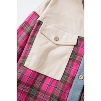Red Plaid Print Waffle Knit Patchwork Plus Size Shirt - 2X thumbnail