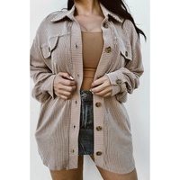 Smoke Gray Solid Corded Drop Shoulder Plus Size Shacket - 1X thumbnail
