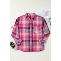 Rose Stripe Plus Size Checkered Print Button up Shirt - 3X thumbnail