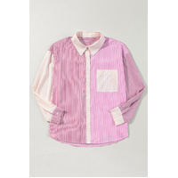 Pink Stripe Print Colorblock Plus Size Shirt - 1X thumbnail
