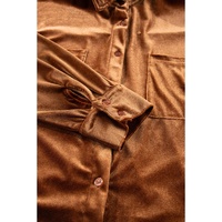 Chestnut Plus Size Velvet Chest Pocket Drop Shoulder Shirt - 4X thumbnail