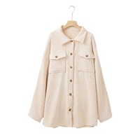 Oatmeal Textured Flap Pockets Buttoned Plus Size Shacket - 4X thumbnail