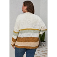 Beige Plus Size Striped Print Open Front Cardigan - 1X thumbnail