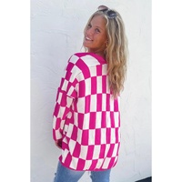 Bonbon Checkered Pattern Open Front Plus Size Cardigan - 3X thumbnail