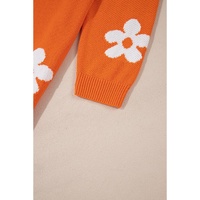 Orange Flower Pattern Drop Shoulder Plus Size Cardigan - 2X thumbnail