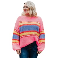 Pink Plus Size Stripe Oversized Sweater - 5X thumbnail