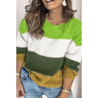 Green Plus Size Color Block Patchwork Sweater - 3X thumbnail