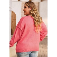 Pink Plus Size Drop Shoulder V Neck Sweater - 2X thumbnail