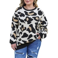 Leopard Ribbed Trim Pocketed Plus Size Sweater - 1X thumbnail