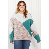 Multicolor Scalloped Color Block Plus Size Sweater - 1X thumbnail