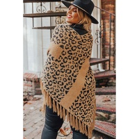 Leopard Plus Size Tasseled Hem Draped Poncho - One Size thumbnail