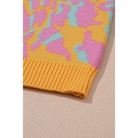 Bright Pink Plus Size Leopard Ribbed Trim Sweater - 2X thumbnail