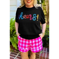 Black Plus Size Cheers Glitter Tinsel Short Sleeve Sweater - 3X thumbnail