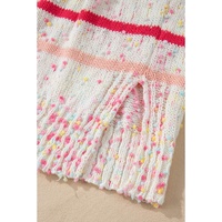 Pink Stripe Drop Shoulder Side Split Plus Size Sweater - 4X thumbnail