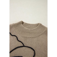 Dark Khaki Plus Size Big Flower Pattern High Neck Drop Shoulder Sweater - 4X thumbnail