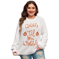 White Gobble Til You Wobble Pop Up Crochet Plus Size Sweater - 1X thumbnail
