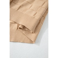Light French Beige Solid Checkered Textured Knit Plus Size Sweater - 1X thumbnail